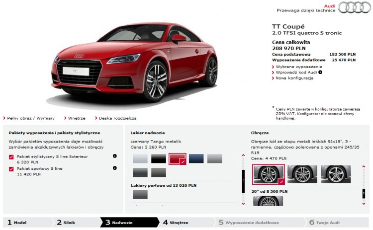 nowe audi TT s line konfigurator